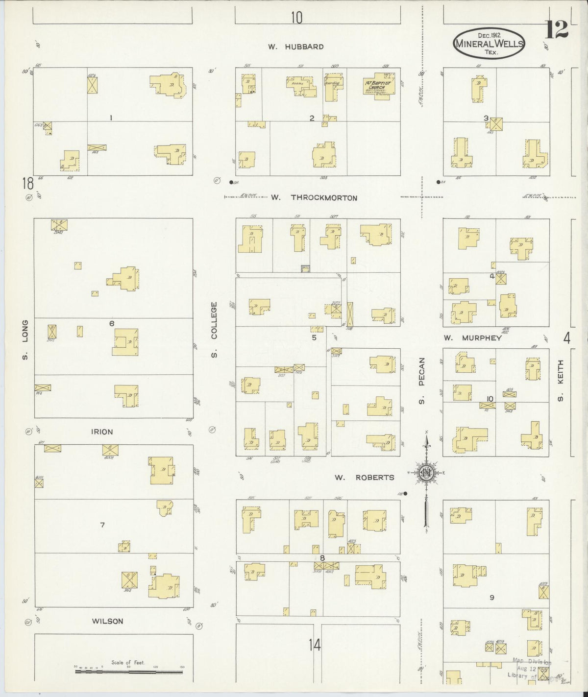Sanborn Fire Insurance Map from Mineral Wells, Palo Pinto County, Texas (1912), Sheet #0012 - Complete Map Set gallery image, historic Sanborn map, vintage wall art, Texas Texas