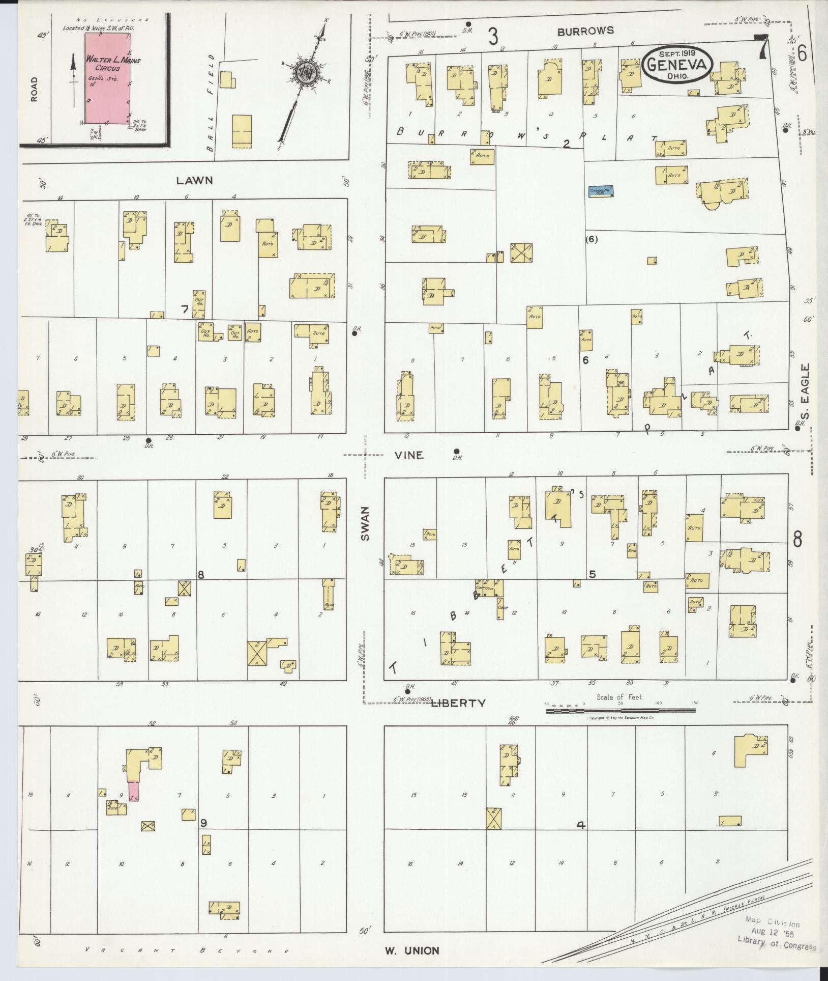 Sanborn Fire Insurance Map from Geneva, Ashtabula County, Ohio (1919), Sheet #0007 - Complete Map Set gallery image, historic Sanborn map, vintage wall art, Ohio Ohio