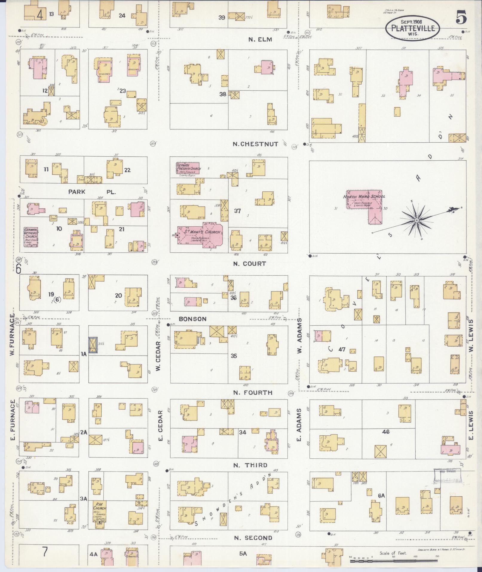 Sanborn Fire Insurance Map from Platteville, Grant County, Wisconsin (1908), Sheet #0005 - Complete Map Set gallery image, historic Sanborn map, vintage wall art, Wisconsin Wisconsin