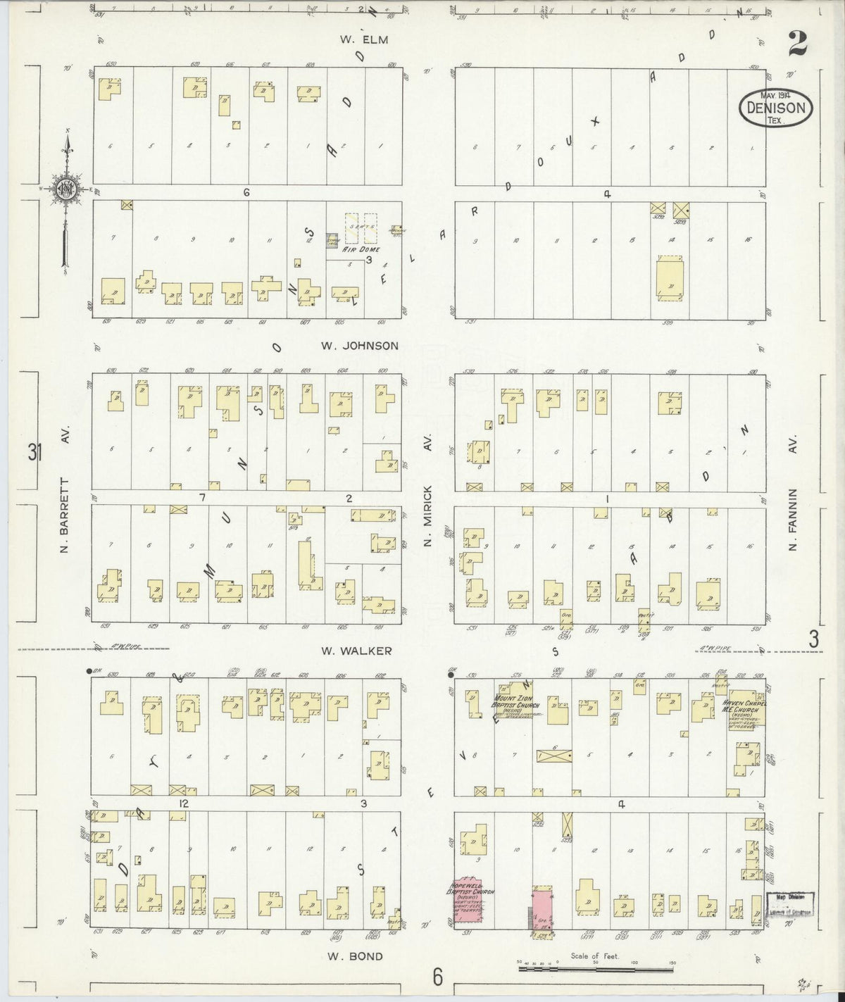 Sanborn Fire Insurance Map from Denison, Grayson County, Texas (1914), Sheet #0002 - Historic Sanborn Fire Insurance Map Print, vintage old map wall art, antique decor, genealogy gift, Texas Texas map