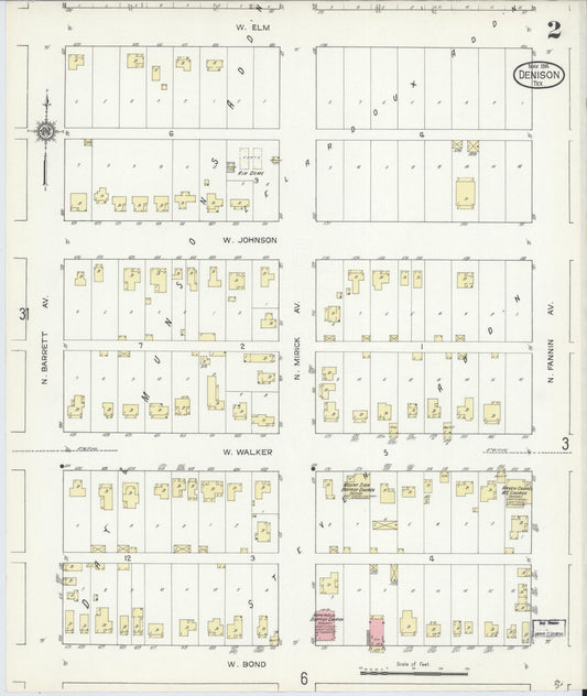 Sanborn Fire Insurance Map from Denison, Grayson County, Texas (1914), Sheet #0002 - Historic Sanborn Fire Insurance Map Print, vintage old map wall art, antique decor, genealogy gift, Texas Texas map