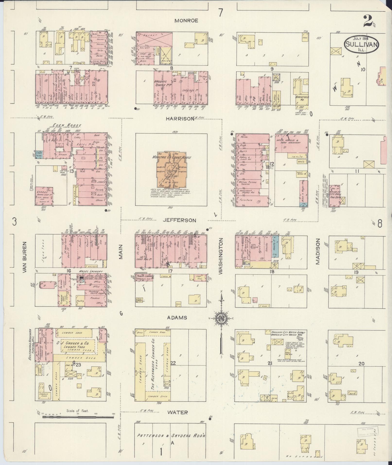 Sanborn Fire Insurance Map from Sullivan, Moultrie County, Illinois (1914), Sheet #0002 - Complete Map Set gallery image, historic Sanborn map, vintage wall art, Illinois Illinois
