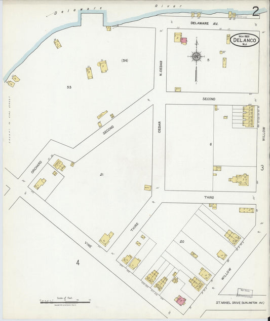 Sanborn Fire Insurance Map from Delanco, Burlington County, New Jersey (1921), Sheet #0002 - Historic Sanborn Fire Insurance Map Print, vintage old map wall art, antique decor, genealogy gift, New Jersey New Jersey map