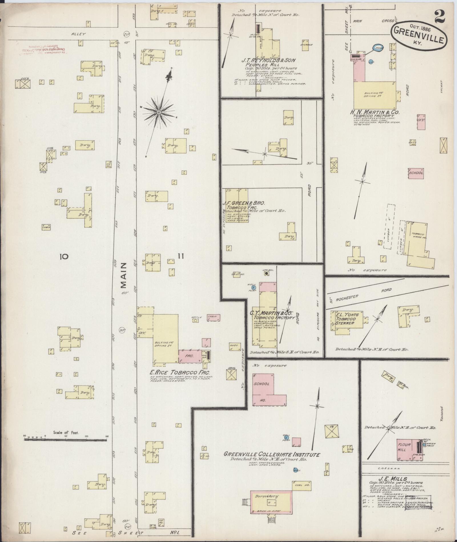Sanborn Fire Insurance Map from Greenville, Muhlenberg County, Kentucky (1886), Sheet #0002 - Historic Sanborn Fire Insurance Map Print, vintage old map wall art, antique decor, genealogy gift, Kentucky Kentucky map