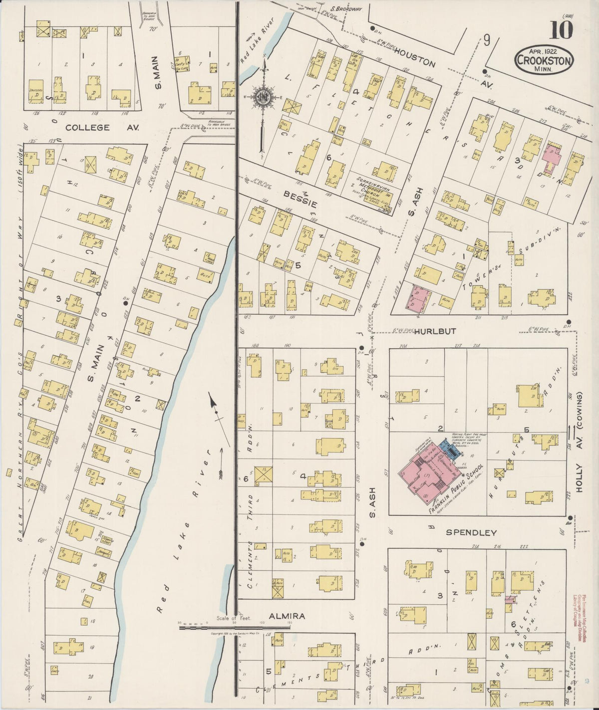 Sanborn Fire Insurance Map from Crookston, Polk County, Minnesota (1922), Sheet #0010 - Historic Sanborn Fire Insurance Map Print, vintage old map wall art, antique decor, genealogy gift, Minnesota Minnesota map