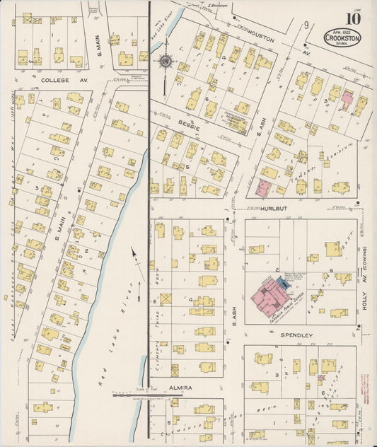 Sanborn Fire Insurance Map from Crookston, Polk County, Minnesota (1922), Sheet #0010 - Historic Sanborn Fire Insurance Map Print, vintage old map wall art, antique decor, genealogy gift, Minnesota Minnesota map