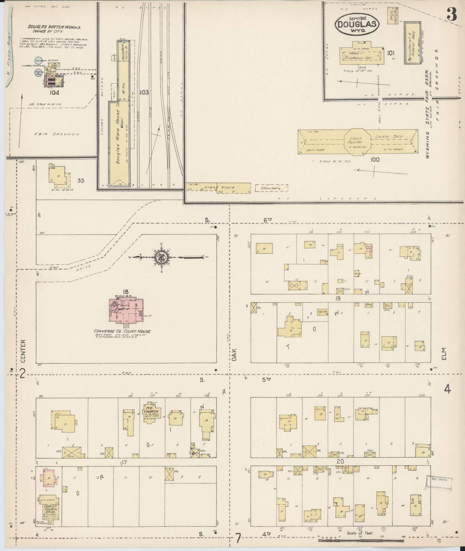 Sanborn Fire Insurance Map from Douglas, Converse County, Wyoming (1912), Sheet #0003 - Complete Map Set gallery image, historic Sanborn map, vintage wall art, Wyoming Wyoming