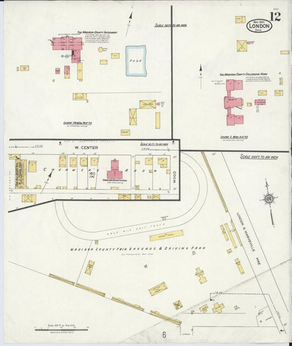Sanborn Fire Insurance Map from London, Madison County, Ohio (1921), Sheet #0012 - Historic Sanborn Fire Insurance Map Print, vintage old map wall art, antique decor, genealogy gift, Ohio Ohio map