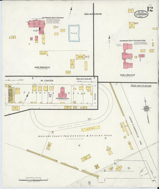 Sanborn Fire Insurance Map from London, Madison County, Ohio (1921), Sheet #0012 - Historic Sanborn Fire Insurance Map Print, vintage old map wall art, antique decor, genealogy gift, Ohio Ohio map