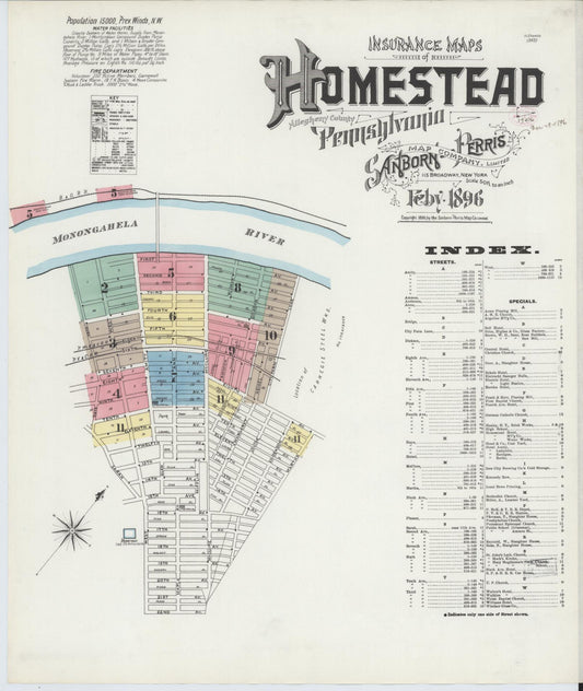 Sanborn Fire Insurance Map from Homestead, Allegheny County, Pennsylvania (1896), Sheet #0001 - Historic Sanborn Fire Insurance Map Print, vintage old map wall art, antique decor, genealogy gift, Pennsylvania Pennsylvania map