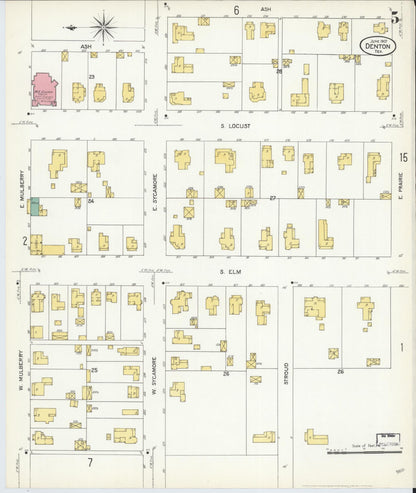 Sanborn Fire Insurance Map from Denton, Denton County, Texas (1907), Sheet #0005 - Historic Sanborn Fire Insurance Map Print, vintage old map wall art, antique decor, genealogy gift, Texas Texas map