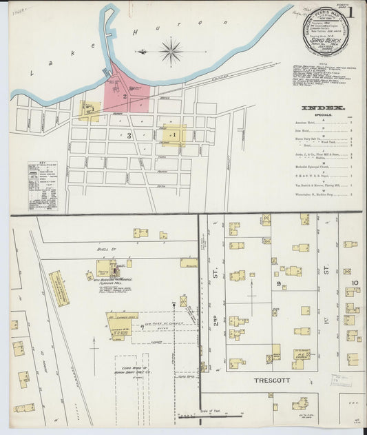 Sanborn Fire Insurance Map from Sand Beach, Huron County, Michigan (1893), Sheet #0001 - Historic Sanborn Fire Insurance Map Print, vintage old map wall art, antique decor, genealogy gift, Michigan Michigan map