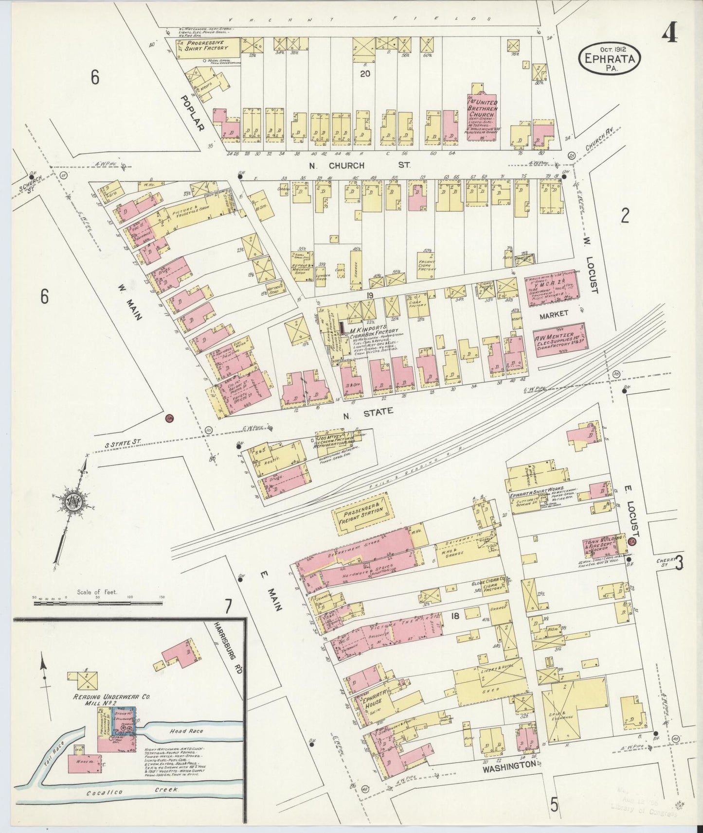 Sanborn Fire Insurance Map from Ephrata, Lancaster County, Pennsylvania (1912), Sheet #0004 - Historic Sanborn Fire Insurance Map Print, vintage old map wall art, antique decor, genealogy gift, Pennsylvania Pennsylvania map