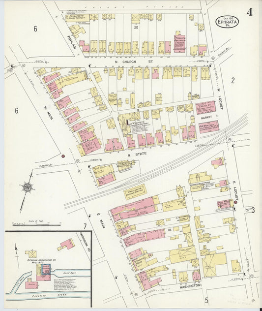 Sanborn Fire Insurance Map from Ephrata, Lancaster County, Pennsylvania (1912), Sheet #0004 - Historic Sanborn Fire Insurance Map Print, vintage old map wall art, antique decor, genealogy gift, Pennsylvania Pennsylvania map