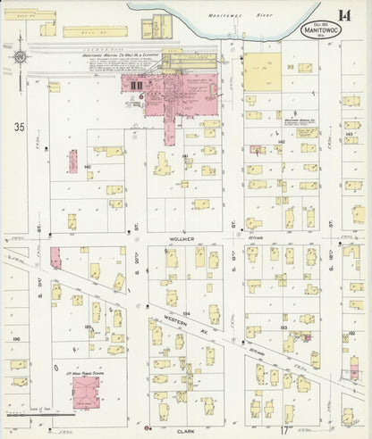 Sanborn Fire Insurance Map from Manitowoc, Manitowoc County, Wisconsin (1912), Sheet #0014 - Complete Map Set gallery image, historic Sanborn map, vintage wall art, Wisconsin Wisconsin