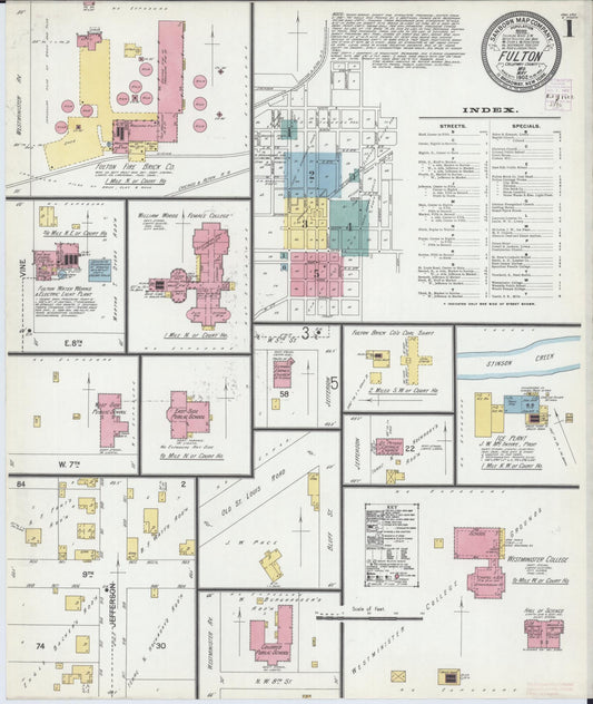 Sanborn Fire Insurance Map from Fulton, Callaway County, Missouri (1902), Sheet #0001 - Complete Map Set gallery image, historic Sanborn map, vintage wall art, Missouri Missouri