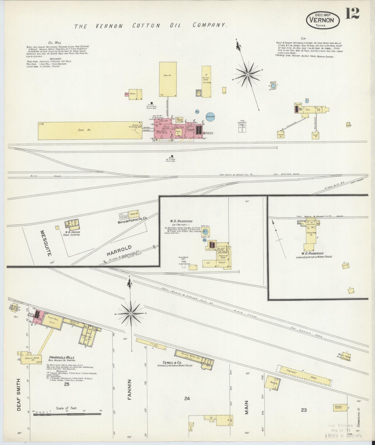 Sanborn Fire Insurance Map from Vernon, Wilbarger County, Texas (1907), Sheet #0012 - Complete Map Set gallery image, historic Sanborn map, vintage wall art, Texas Texas