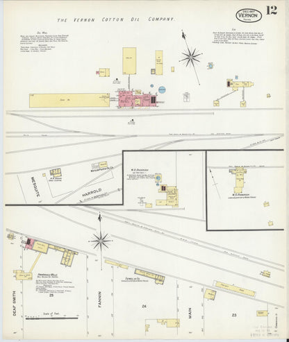 Sanborn Fire Insurance Map from Vernon, Wilbarger County, Texas (1907), Sheet #0012 - Complete Map Set gallery image, historic Sanborn map, vintage wall art, Texas Texas