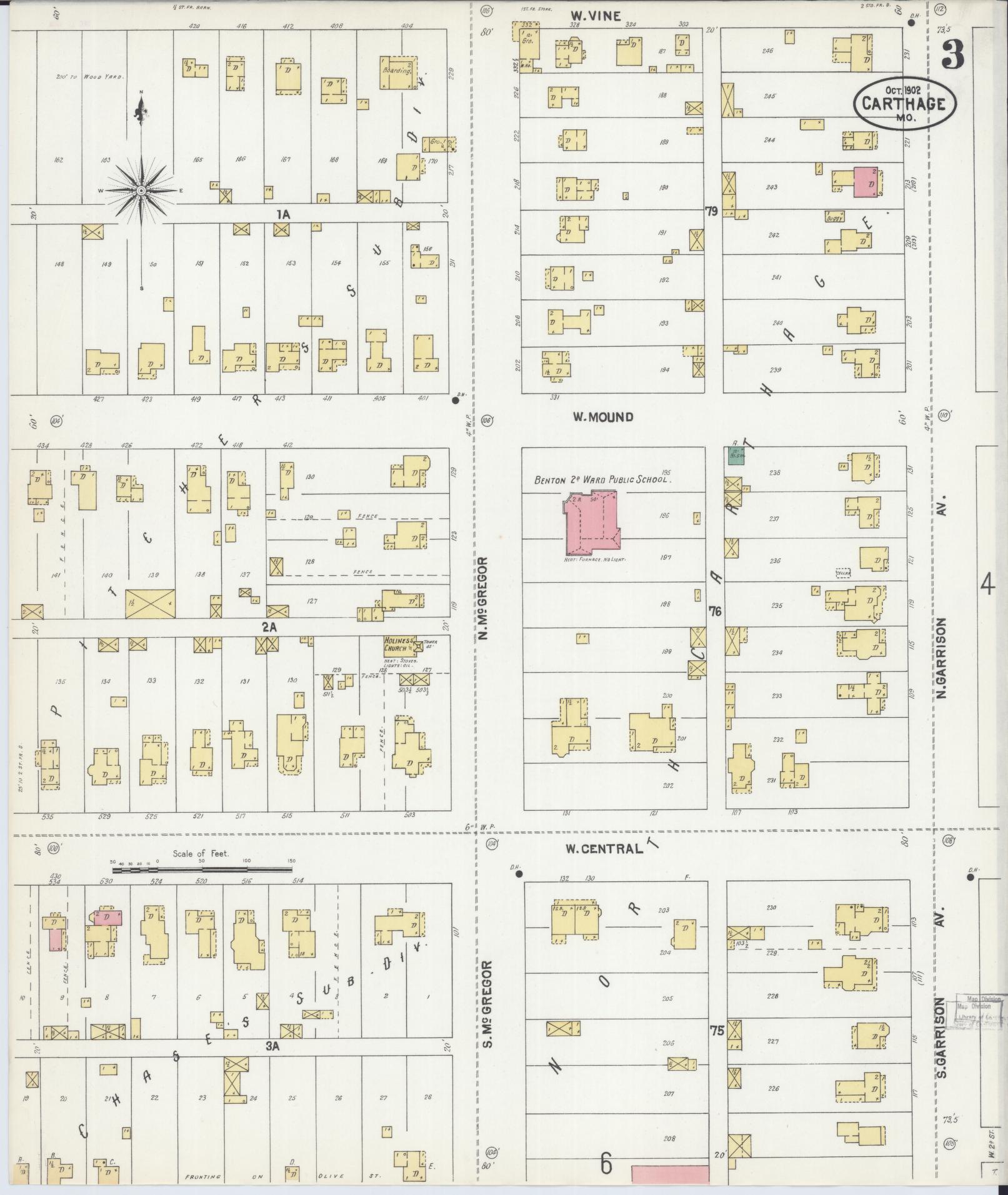 Sanborn Fire Insurance Map from Carthage, Jasper County, Missouri (1902), Sheet #0003 - Complete Map Set gallery image, historic Sanborn map, vintage wall art, Missouri Missouri