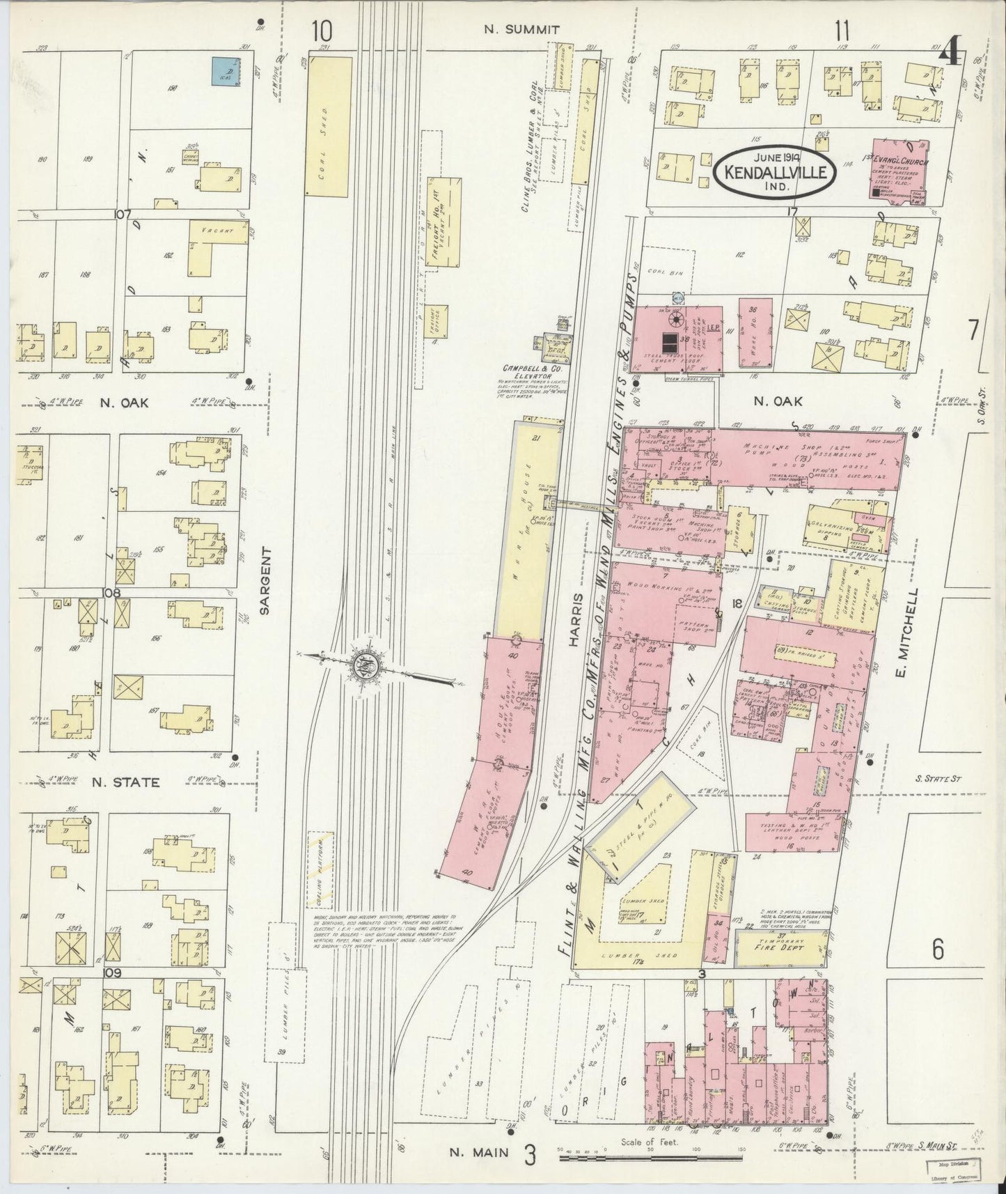 Sanborn Fire Insurance Map from Kendallville, Noble County, Indiana (1914), Sheet #0004 - Complete Map Set gallery image, historic Sanborn map, vintage wall art, Indiana Indiana
