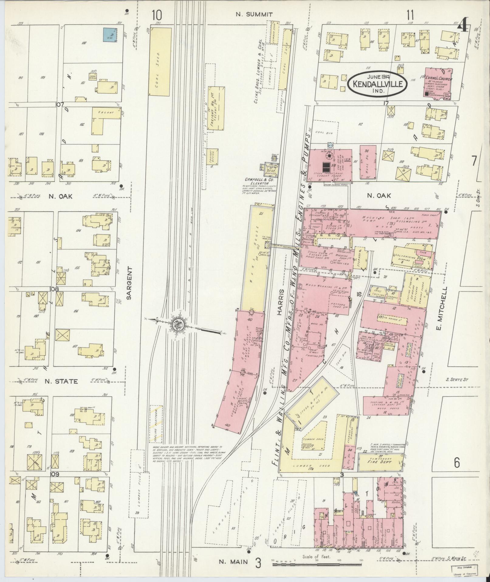 Sanborn Fire Insurance Map from Kendallville, Noble County, Indiana (1914), Sheet #0004 - Complete Map Set gallery image, historic Sanborn map, vintage wall art, Indiana Indiana