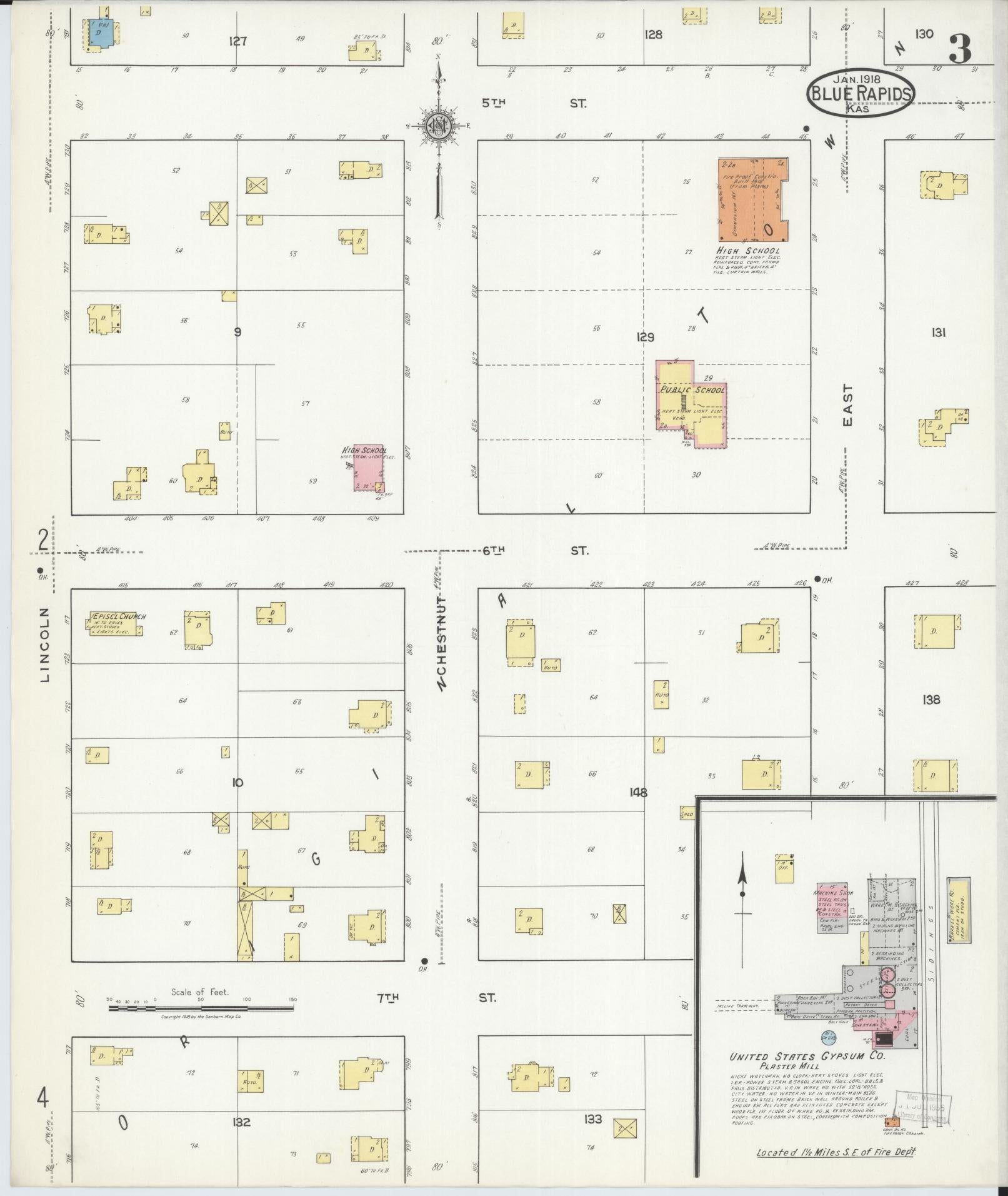 Sanborn Fire Insurance Map from Blue Rapids, Marshall County, Kansas (1918), Sheet #0003 - Complete Map Set gallery image, historic Sanborn map, vintage wall art, Kansas Kansas