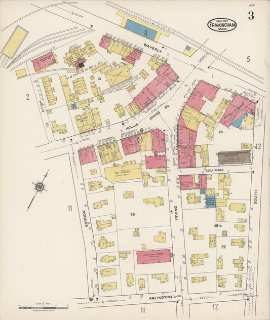Sanborn Fire Insurance Map from Framingham, Middlesex County, Massachusetts (1922), Sheet #0003 - Historic Sanborn Fire Insurance Map Print, vintage old map wall art, antique decor, genealogy gift, Massachusetts Massachusetts map