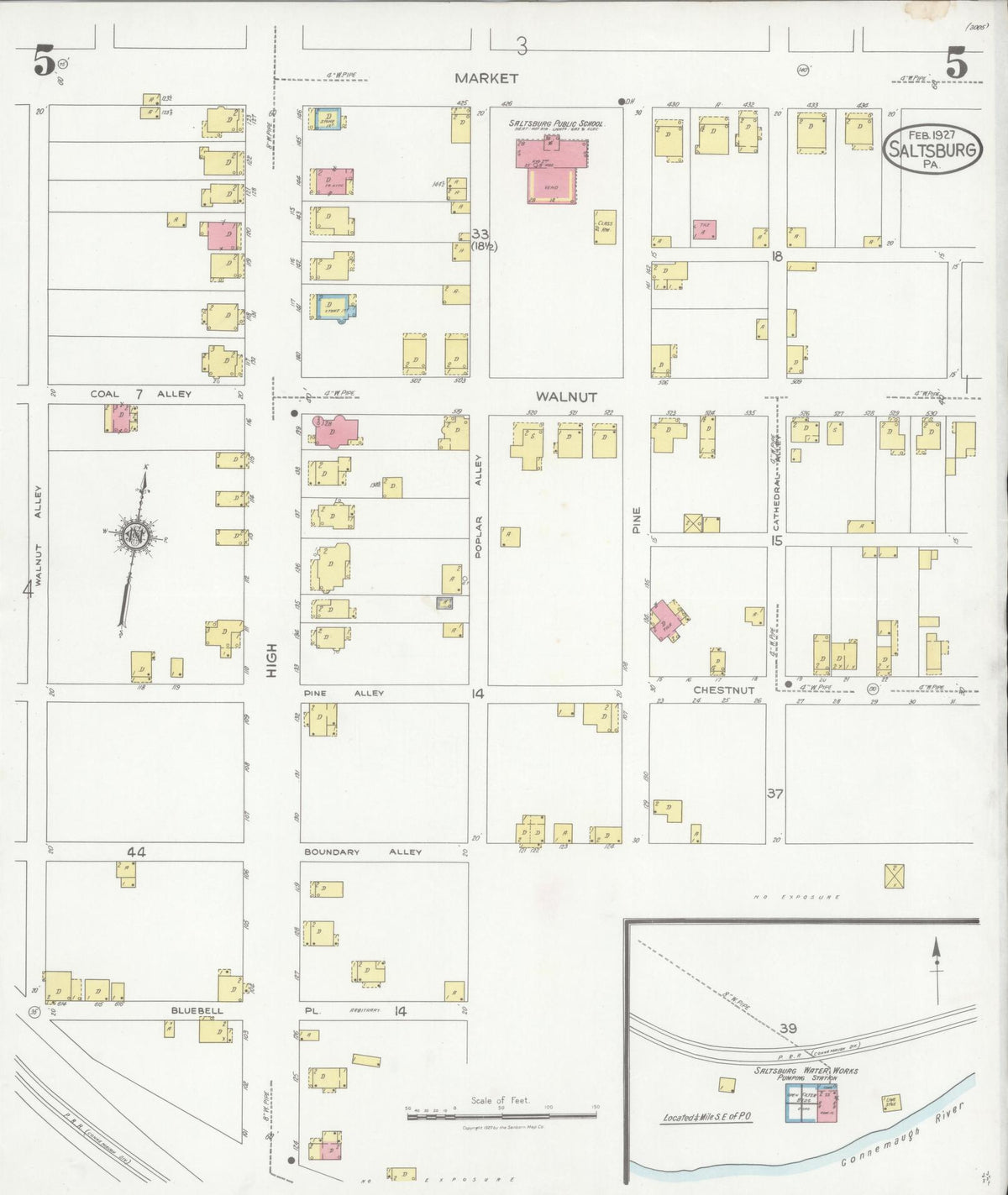 Sanborn Fire Insurance Map from Saltsburg, Indiana County, Pennsylvania (1927), Sheet #0005 - Historic Sanborn Fire Insurance Map Print, vintage old map wall art, antique decor, genealogy gift, Saltsburg Indiana map