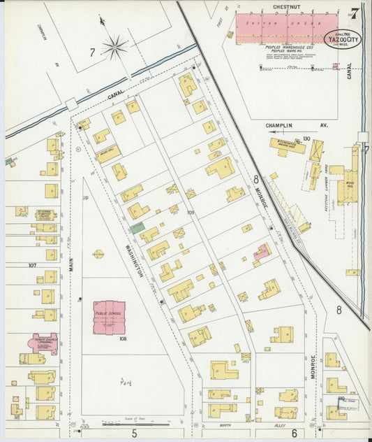 Sanborn Fire Insurance Map from Yazoo City, Yazoo County, Mississippi (1900), Sheet #0007 - Historic Sanborn Fire Insurance Map Print, vintage old map wall art, antique decor, genealogy gift, Mississippi Mississippi map
