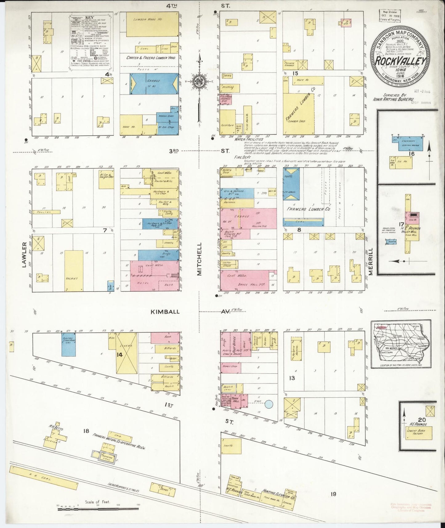 Sanborn Fire Insurance Map from Rock Valley, Sioux County, Iowa (1916), Sheet #0001 - Historic Sanborn Fire Insurance Map Print, vintage old map wall art