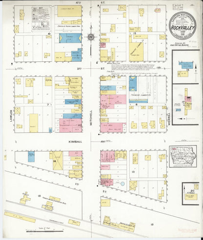 Sanborn Fire Insurance Map from Rock Valley, Sioux County, Iowa (1916), Sheet #0001 - Historic Sanborn Fire Insurance Map Print, vintage old map wall art
