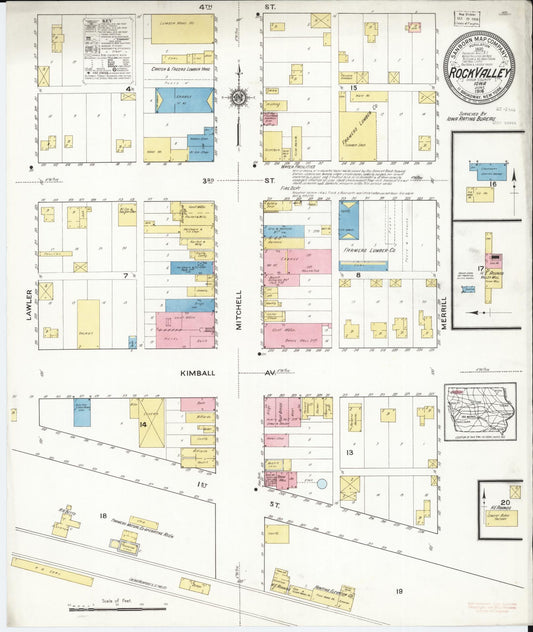 Sanborn Fire Insurance Map from Rock Valley, Sioux County, Iowa (1916), Sheet #0001 - Historic Sanborn Fire Insurance Map Print, vintage old map wall art