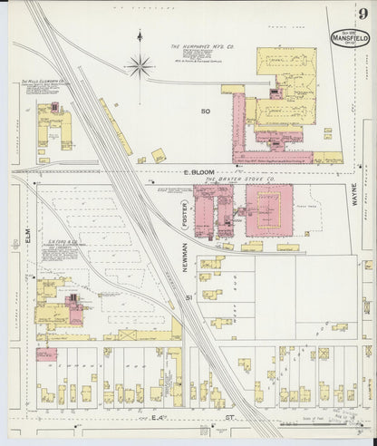 Sanborn Fire Insurance Map from Mansfield, Richland County, Ohio (1892), Sheet #0009 - Historic Sanborn Fire Insurance Map Print, vintage old map wall art, antique decor, genealogy gift, Ohio Ohio map