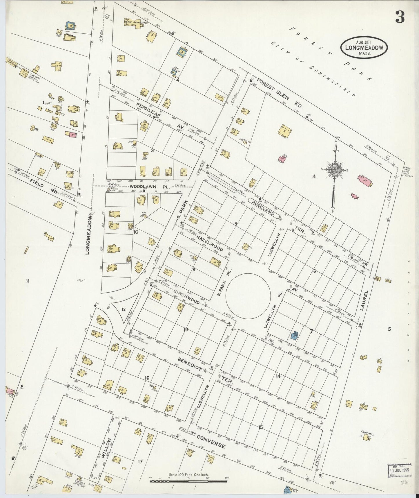 Sanborn Fire Insurance Map from Longmeadow, Hampden County, Massachusetts (1911), Sheet #0003 - Complete Map Set gallery image, historic Sanborn map, vintage wall art, Massachusetts Massachusetts