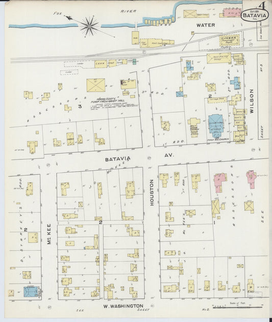Sanborn Fire Insurance Map from Batavia, Kane County, Illinois (1891), Sheet #0004 - Historic Sanborn Fire Insurance Map Print, vintage old map wall art, antique decor, genealogy gift, Illinois Illinois map