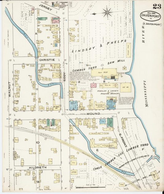 Sanborn Fire Insurance Map from Davenport, Scott County, Iowa (1886), Sheet #0023 - Historic Sanborn Fire Insurance Map Print, vintage old map wall art
