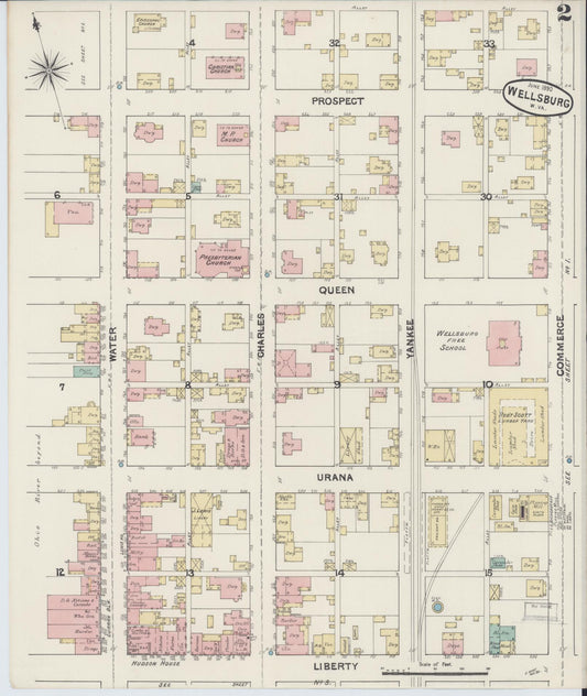 Sanborn Fire Insurance Map from Wellsburg, Brooke County, West Virginia (1890), Sheet #0002 - Historic Sanborn Fire Insurance Map Print, vintage old map wall art, antique decor, genealogy gift, West Virginia West Virginia map