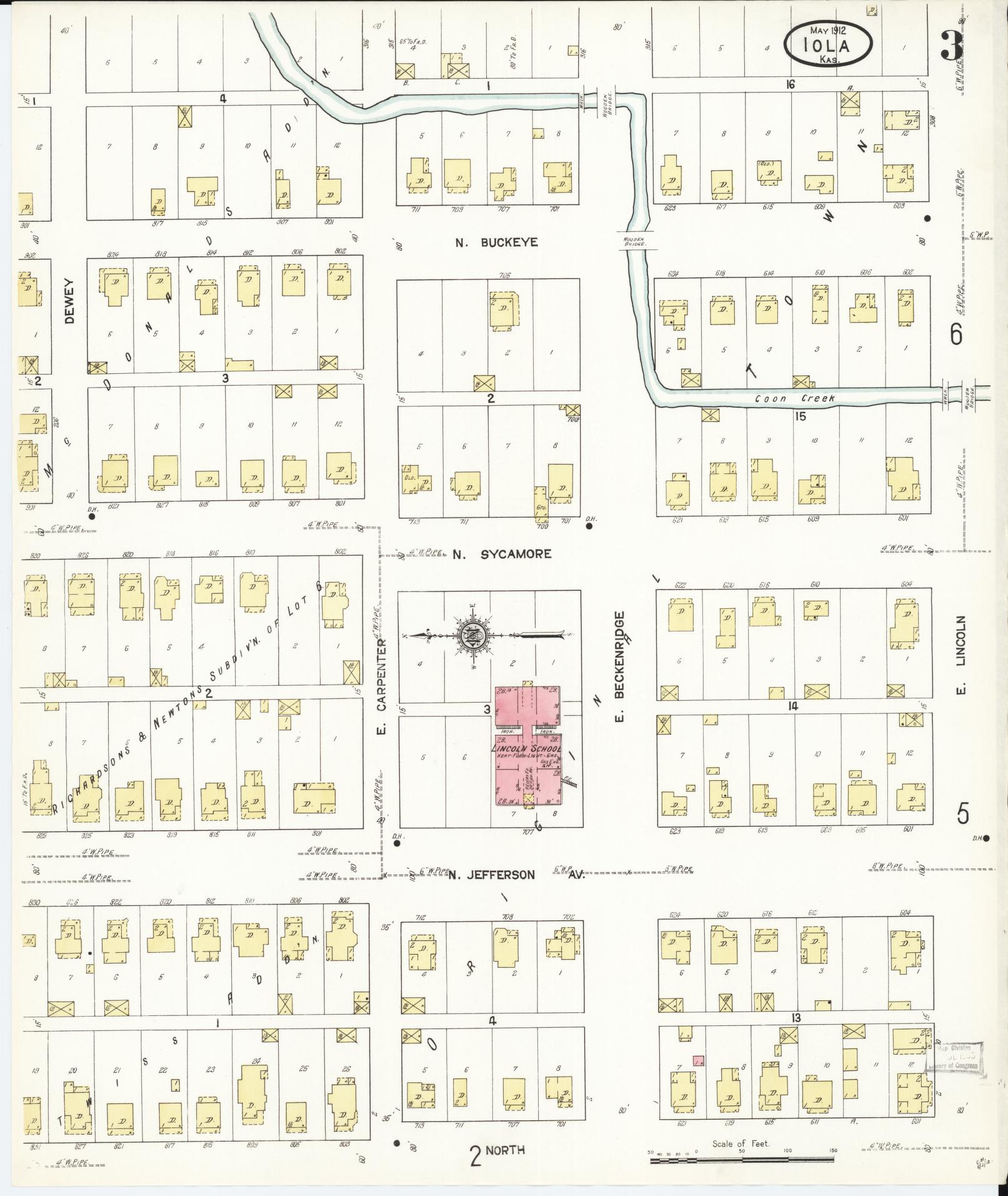 Sanborn Fire Insurance Map from Iola, Allen County, Kansas (1912), Sheet #0003 - Historic Sanborn Fire Insurance Map Print, vintage old map wall art, antique decor, genealogy gift, Kansas Kansas map
