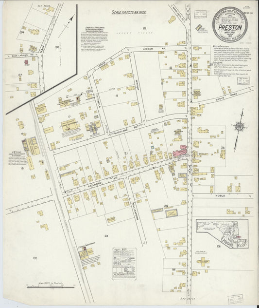 Sanborn Fire Insurance Map from Preston, Caroline County, Maryland (1917), Sheet #0001 - Historic Sanborn Fire Insurance Map Print, vintage old map wall art, antique decor, genealogy gift, Maryland Maryland map