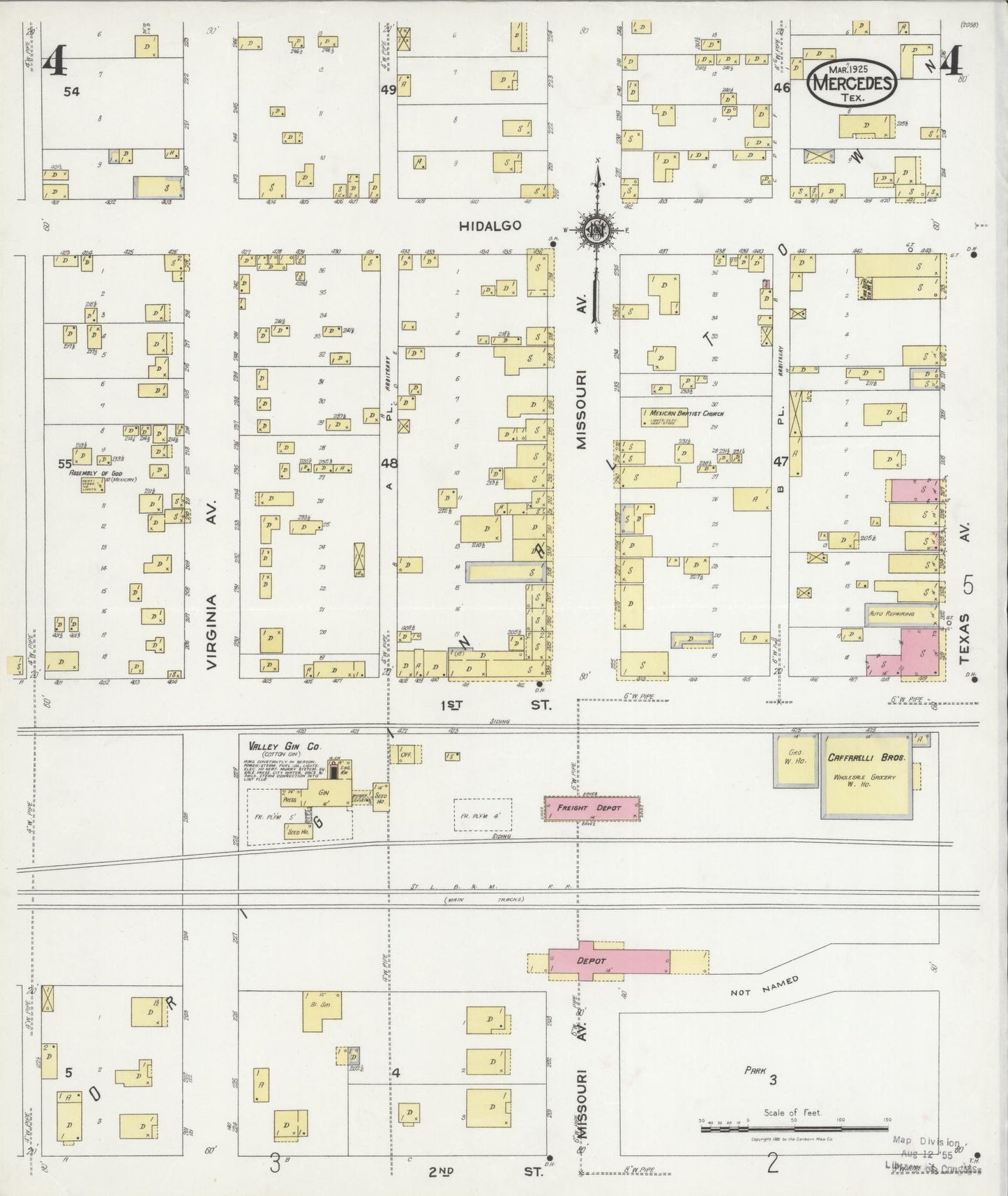 Sanborn Fire Insurance Map from Mercedes, Hidalgo County, Texas (1925), Sheet #0004 - Complete Map Set gallery image, historic Sanborn map, vintage wall art, Texas Texas