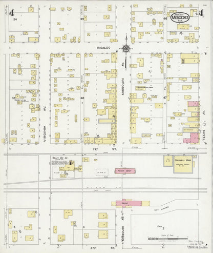 Sanborn Fire Insurance Map from Mercedes, Hidalgo County, Texas (1925), Sheet #0004 - Complete Map Set gallery image, historic Sanborn map, vintage wall art, Texas Texas