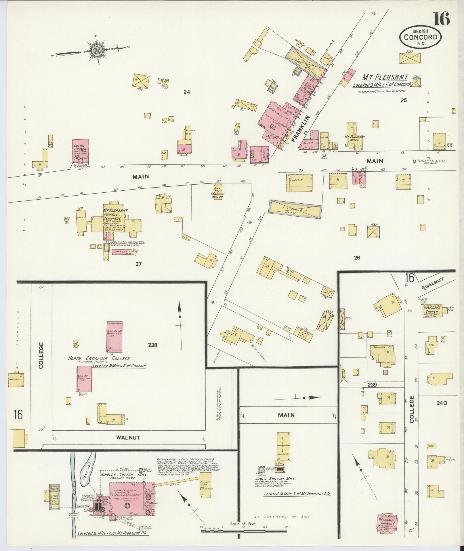 Sanborn Fire Insurance Map from Concord, Cabarrus County, North Carolina (1911), Sheet #0016 - Complete Map Set gallery image, historic Sanborn map, vintage wall art, North Carolina North Carolina