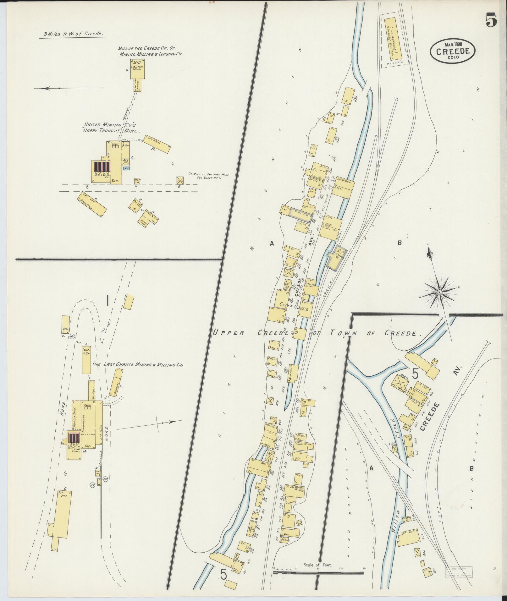 Sanborn Fire Insurance Map from Creede, Mineral County, Colorado (1898), Sheet #0005 - Historic Sanborn Fire Insurance Map Print, vintage old map wall art, antique decor, genealogy gift, Colorado Colorado map