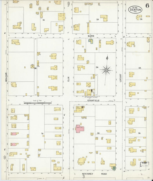 Sanborn Fire Insurance Map from Denton, Denton County, Texas (1901), Sheet #0006 - Historic Sanborn Fire Insurance Map Print, vintage old map wall art, antique decor, genealogy gift, Texas Texas map