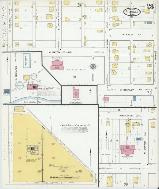 Sanborn Fire Insurance Map from Shawnee, Pottawatomie County, Oklahoma (1919), Sheet #0028 - Historic Sanborn Fire Insurance Map Print, vintage old map wall art, antique decor, genealogy gift, Oklahoma Oklahoma map