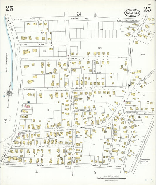 Sanborn Fire Insurance Map from Wakefield, Middlesex County, Massachusetts (1923), Sheet #0025 - Historic Sanborn Fire Insurance Map Print, vintage old map wall art, antique decor, genealogy gift, Massachusetts Massachusetts map