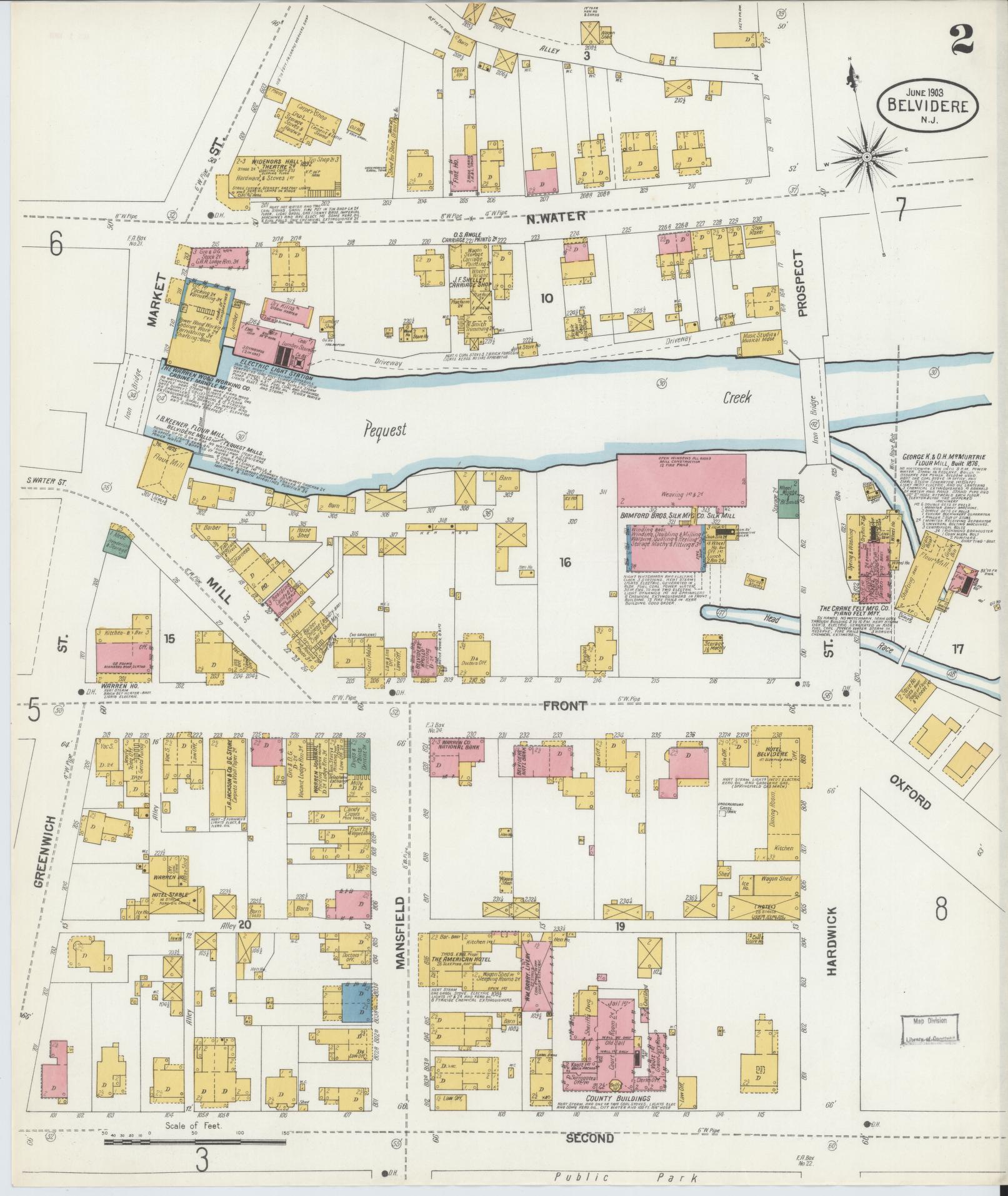 Sanborn Fire Insurance Map from Belvidere, Warren County, New Jersey (1903), Sheet #0002 - Historic Sanborn Fire Insurance Map Print, vintage old map wall art, antique decor, genealogy gift, Pennsylvania Pennsylvania map