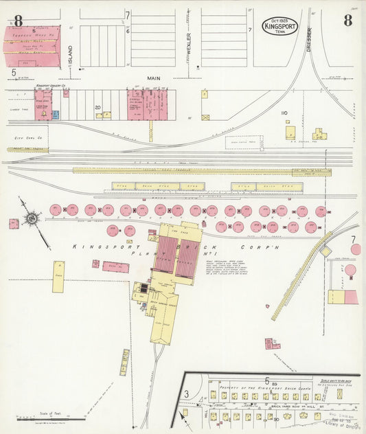 Sanborn Fire Insurance Map from Kingsport, Sullivan County, Tennessee (1925), Sheet #0008 - Historic Sanborn Fire Insurance Map Print, vintage old map wall art, antique decor, genealogy gift, Tennessee Tennessee map