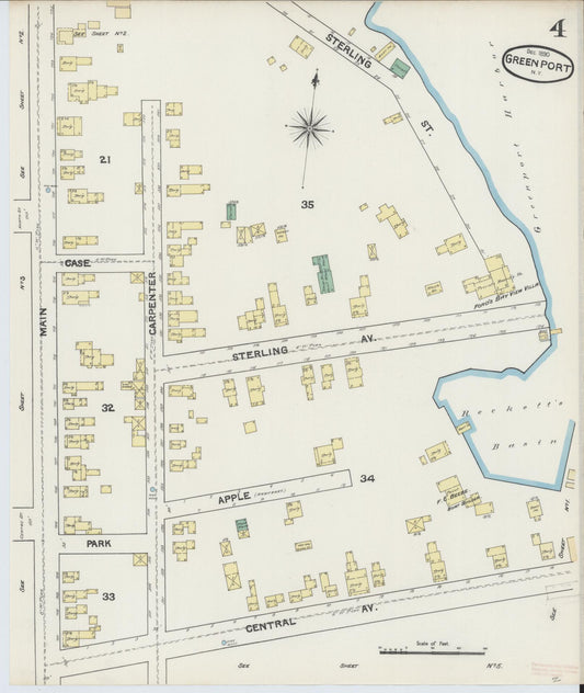 Sanborn Fire Insurance Map from Greenport, Suffolk County, New York (1890), Sheet #0004 - Historic Sanborn Fire Insurance Map Print, vintage old map wall art, antique decor, genealogy gift, New York New York map