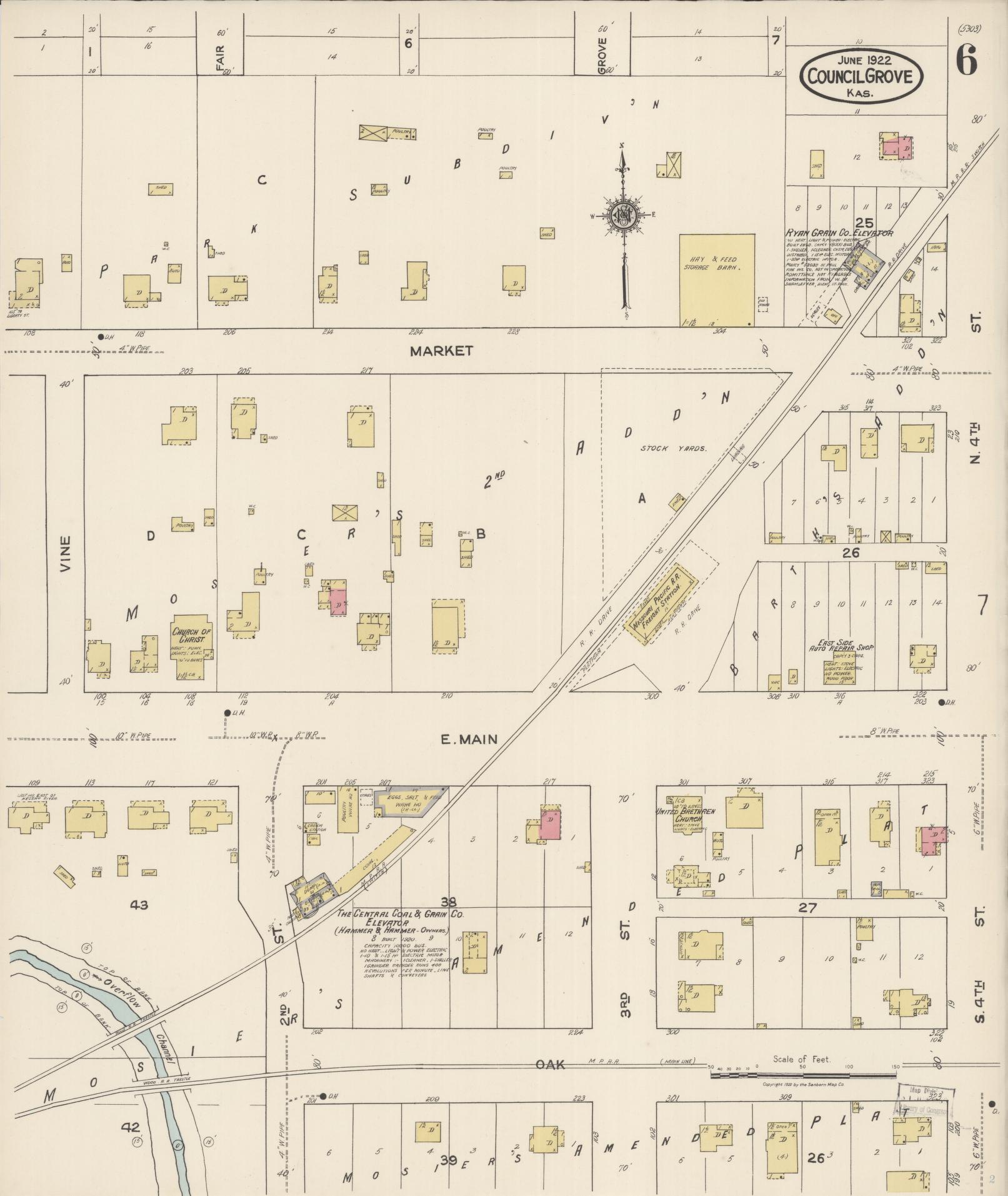 Sanborn Fire Insurance Map from Council Grove, Morris County, Kansas (1922), Sheet #0006 - Historic Sanborn Fire Insurance Map Print, vintage old map wall art, antique decor, genealogy gift, Kansas Kansas map
